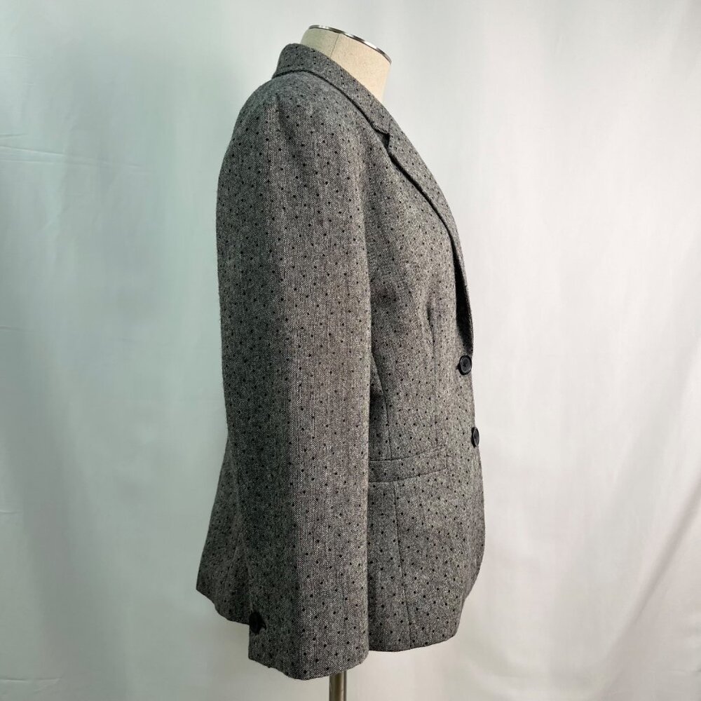 BANANA REPUBLIC Gray Wool Blend Dotted Pattern 3/4 Sleeve Blazer Size 14 - Picture 7 of 8